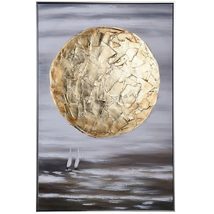 Gold Moon - Hand Painted Abstract Seascape Wall Art In Modern Style-48.23 Inches Tall and 32.48 Inches Wide