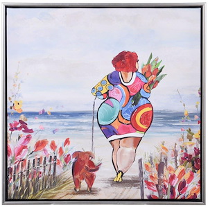 Spring on the Beach - Vibrant Coastal Wall Art with Hand Painted Accent In Modern Style-16.73 Inches Tall and 16.73 Inches Wide