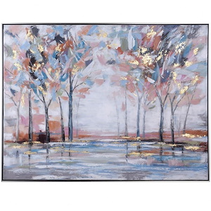 Autumn Pond - Hand Painted Landscape Wall Art In Modern Style-38.58 Inches Tall and 50.2 Inches Wide