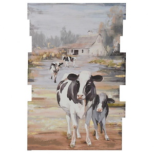 Country Cow - Frameless Canvas Wall Art In French Country Style-35.43 Inhces Tall and 23.6 Inches Wide
