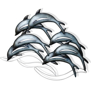 Amaia - Dolphin School Metal Dolphins Wall Sculpture In Coastal Style-23 Inches Tall and 31 Inches Wide - 1090483