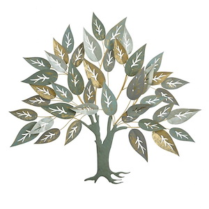 Lilian - Earthy Leaflets Metal Tree Wall Sculpture In Contemporary Style-42 Inches Tall and 47 Inches Wide