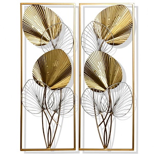 Gold Leaflets - 3D Wall Sculpture In Contemporary Style-32 Inches Tall and 12 Inches Wide