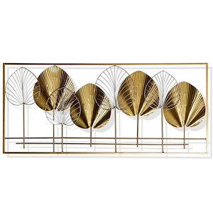 Gold Leaflets - 3D Wall Sculpture In Contemporary Style-18 Inches Tall and 41 Inches Wide