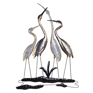 Four Cranes Around The Watering Hole - Wall Decor In Glam Style-31.5 Inches Tall and 24.4 Inches Wide