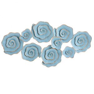 Blue Flowers - Alternative Metal Wall Decor In Modern Style-20 Inches Tall and 38.75 Inches Wide