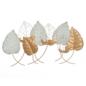 Gold Leaves - Handmade Wall Art In Contemporary Style-22.05 Inches Tall and 39.37 Inches Wide