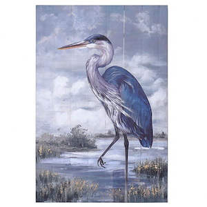 Ogling Egret - Ocean Bird Wall Art In Coastal Style-35 Inches Tall and 24 Inches Wide