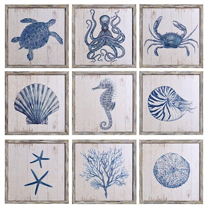 Prints On Wood Wall Art (Set of 9) In Coastal Style-12 Inches Tall and 12 Inches Wide