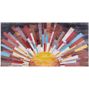 Sun Rays - Distressed Color Block Rays Wall Art In Mid-Century Modern Style-23.62 Inches Tall and 47.24 Inches Wide