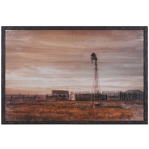 On the Ranch - Muted Landscape Art Print In Rustic Style-30 Inches Tall and 45 Inches Wide