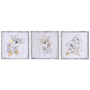 Flower Trio - Painted Wall Art In Farmhouse Style-16 Inches Tall and 16 Inches Wide