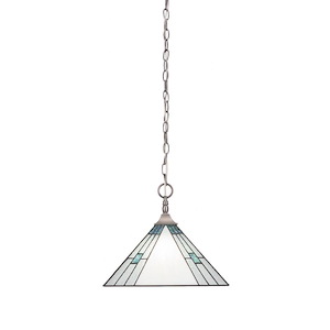 1 Light Chain Hung Pendant With Square Fitter-9.25 Inches Tall and 14 Inches Wide