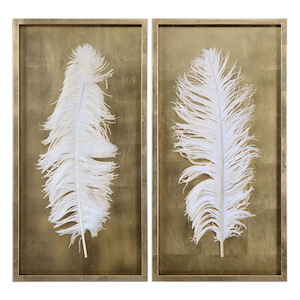 White Feathers - 33.13 inch Shadow Box (Set of 2) - 17.13 inches wide by 1.5 inches deep