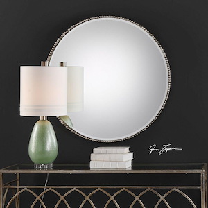 Stefania - 40 inch Beaded Round Mirror - 40 inches wide by 3.25 inches deep