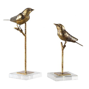Passerines  - 13.25 inch Bird Sculpture (Set of 2) - 6.5 inches wide by 5.5 inches deep