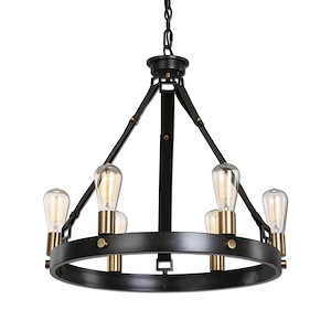 Marlow Chandelier 6 Light Steel/Leather - 23.75 inches wide by 23.75 inches deep