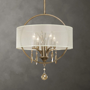 Alenya Drum Pendant 4 Light Silken Champagne Sheer Fabric - 17.75 inches wide by inches deep