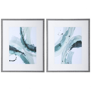 Depth - 33.5 inch Abstract Watercolor Print (Set of 2) - 27.5 inches wide by 1.38 inches deep