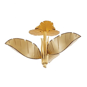 Banana Leaf - 3 Light Semi-Flush Mount In Bohemian Style-13.5 Inches Tall and 24 Inches Wide - 1286759