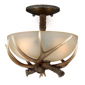 Yoho 2-Light Semi-Flush Mount in Rustic and Antler Style 11 Inch Tall and 12 Inches Wide - 430594