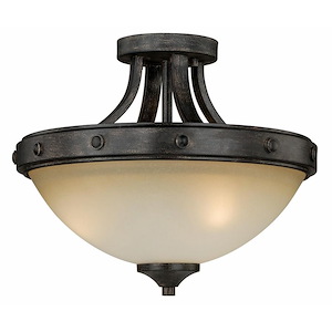 Halifax 2-Light Semi-Flush Mount in Rustic and Bowl Style 12 Inches Tall and 14.5 Inches Wide