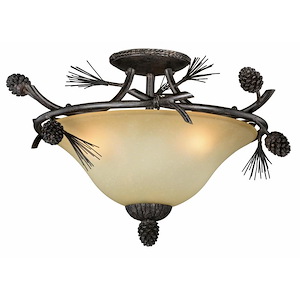 Sierra 3-Light Semi-Flush Mount in Rustic and Bowl Style 13 Inches Tall and 18 Inches Wide - 588745