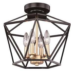 Turin 4-Light Semi-Flush Mount in Industrial and Geometric Style 11.75 Inches Tall and 14.5 Inches Wide
