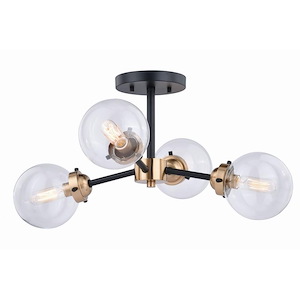Orbit 4-Light Semi-Flush Mount in Industrial and Sputnik Style 10.5 Inches Tall and 20 Inches Wide