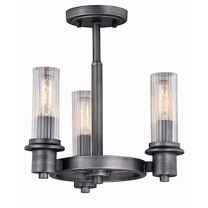 Astor 3-Light Semi-Flush Mount in Industrial and Wheel Style 13.75 Inches Tall and 13.5 Inches Wide - 1148515