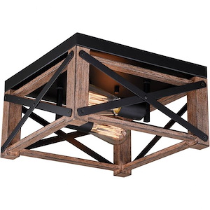 Colton 2-Light Flush Mount in Rustic and Cage Style 6.5 Inches Tall and 12 Inches Wide