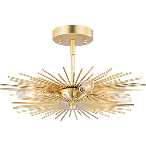 Nikko 4-Light Semi-Flush Mount in Mid-Century Modern and Starburst Style 9.5 Inches Tall and 16 Inches Wide