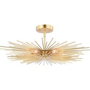 Nikko 6-Light Semi-Flush Mount in Mid-Century Modern and Starburst Style 9.5 Inches Tall and 24 Inches Wide