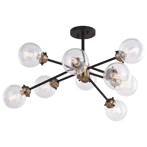 Orbit 9-Light Semi-Flush Mount in Industrial and Sputnik Style 15.5 Inches Tall and 32 Inches Wide