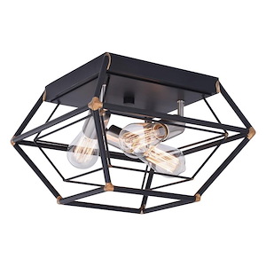 Bartlett 3-Light Flush Mount in Industrial and Cage Style 8.75 Inches Tall and 18 Inches Wide