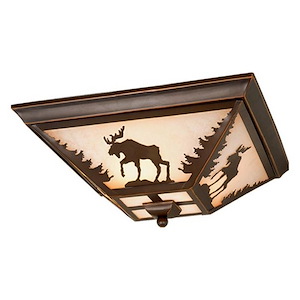 Yellowstone 3-Light Flush Mount in Rustic and Rectangular Style 5.75 Inches Tall and 14 Inches Wide