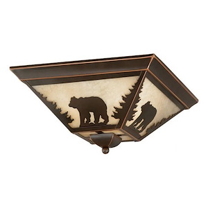 Bozeman 3-Light Flush Mount in Rustic and Square Style 5.75 Inches Tall and 14 Inches Wide