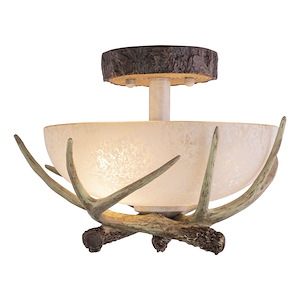 Lodge 2-Light Semi-Flush Mount in Rustic and Antler Style 9 Inches Tall and 12 Inches Wide - 1333886