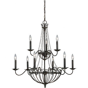 Novara 9-Light Chandelier in Traditional and Cage Style 33 Inches Tall and 32 Inches Wide