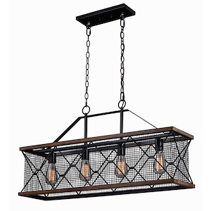 Bremerton 4-Light Linear Chandelier in Industrial Style 18 Inches Tall and 35 Inches Wide