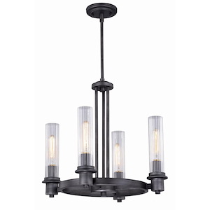 Astor 4-Light Mini Chandelier in Industrial and Wheel Style 23 Inches Tall and 18.5 Inches Wide