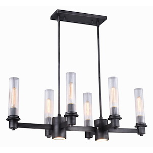 Astor 6-Light Linear Chandelier in Industrial Style 16.5 Inches Tall and 32 Inches Wide