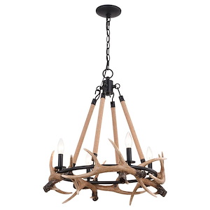 Breckenridge 4-Light Chandelier in Rustic and Wheel Style 24.5 Inches Tall and 23.25 Inches Wide
