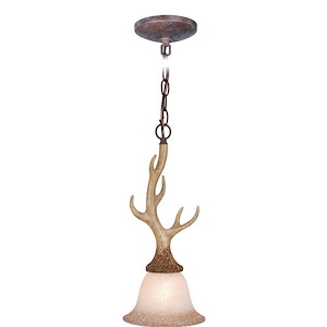 Lodge 1-Light Mini Pendant in Rustic and Antler Style 16.5 Inches Tall and 7 Inches Wide
