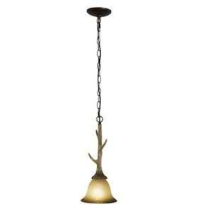 Lodge 1-Light Mini Pendant in Rustic and Antler Style 16.5 Inches Tall and 7 Inches Wide - 1073859