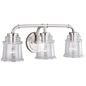 Toledo 3-Light Bathroom Light in Industrial Style 8.25 Inches Tall and 22 Inches Wide