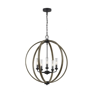 Generation Lighting-Sean Lavin-Outdoor Chandlier 5 Light Steel In Transitional Style-24 Inch Wide By 27.88 Inch Tall