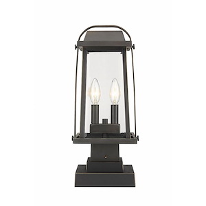 Millworks - 2 Light Outdoor Square Pier Mount Lantern in Period Inspired Style - 7.75 Inches Wide by 17.75 Inches High